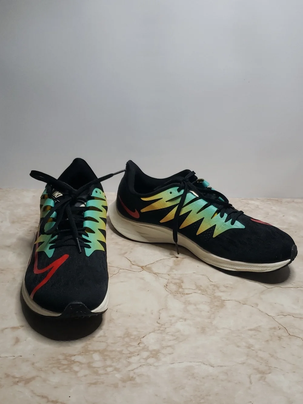 Nike Men’s Black Running Sneakers with Teal, Yellow & Red Accents 7.5